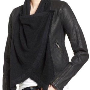 Free People Black Denim Jacket w/ Draped Scarf
